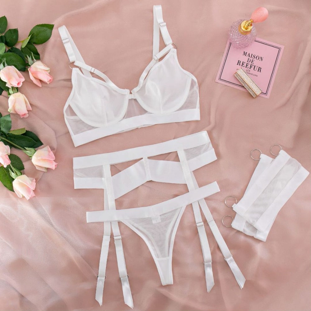 Carsine White sexy women's underwear garter straps G string Thong White / S