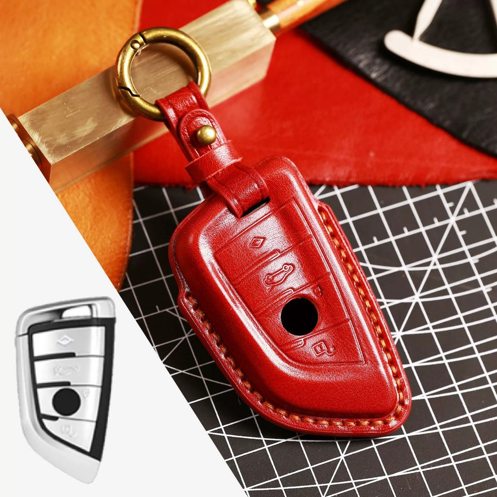 Carsine BMW Leather Car Key Cover - Genuine Leather, Premium Fit for All BMW Models Red / A
