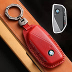 Carsine BMW Leather Car Key Cover - Genuine Leather, Premium Fit for All BMW Models Red / C