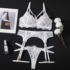 Carsine Lace see-through eyelash lace suspenders sexy lingerie G string Thong White / S