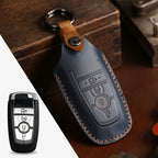 Étui en cuir pour clé de voiture (2, 3, 4 ou 5 boutons) compatible avec les Ford Focus, Explorer, Kuga, Sharp, Aviator, Lincoln Mondeo, Edge, F-150, Raptor et autres pick-ups.