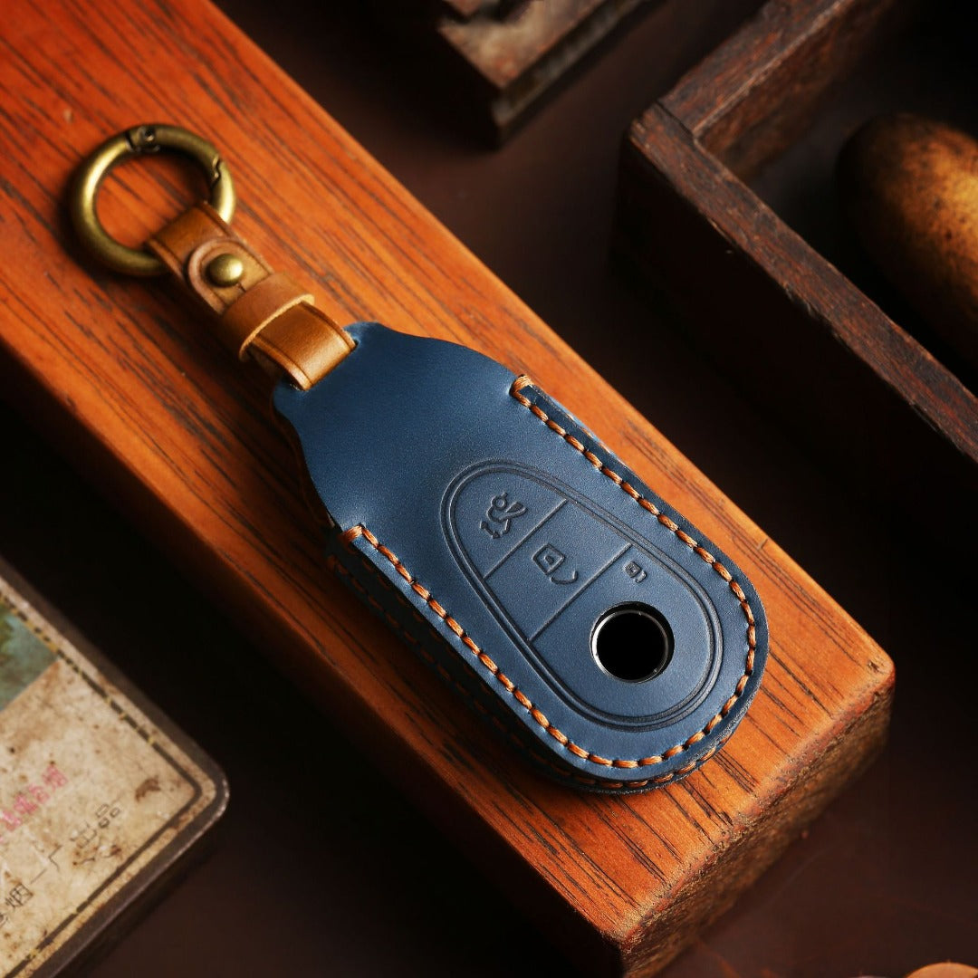 Étui de clé de voiture en cuir Mercedes-Benz à 3 boutons