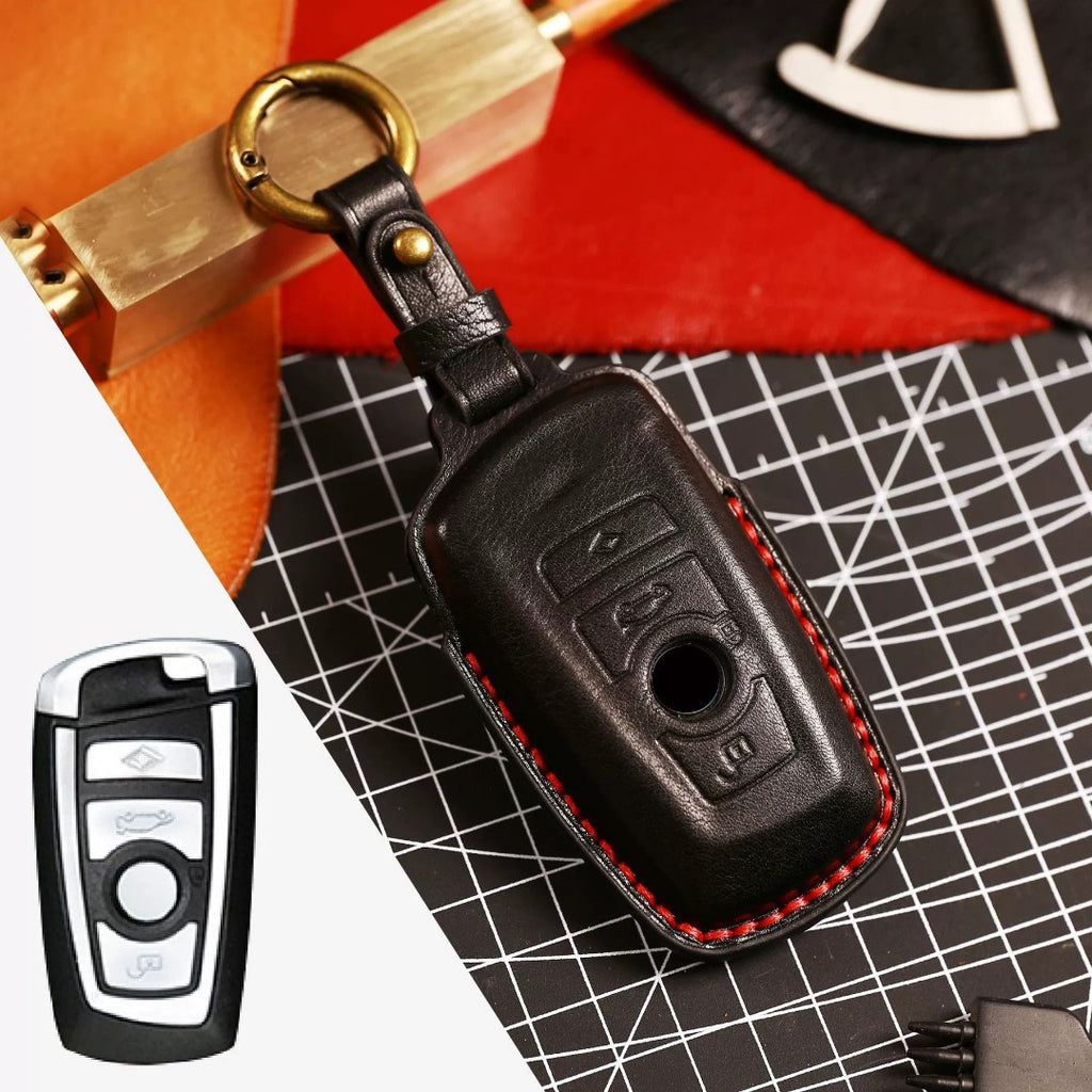 Carsine BMW Leather Car Key Cover - Genuine Leather, Premium Fit for All BMW Models Black / B