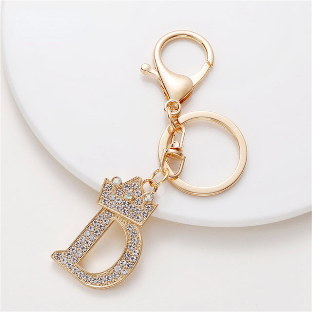 Carsine Rhinestone 26 Letters Car Keychain D