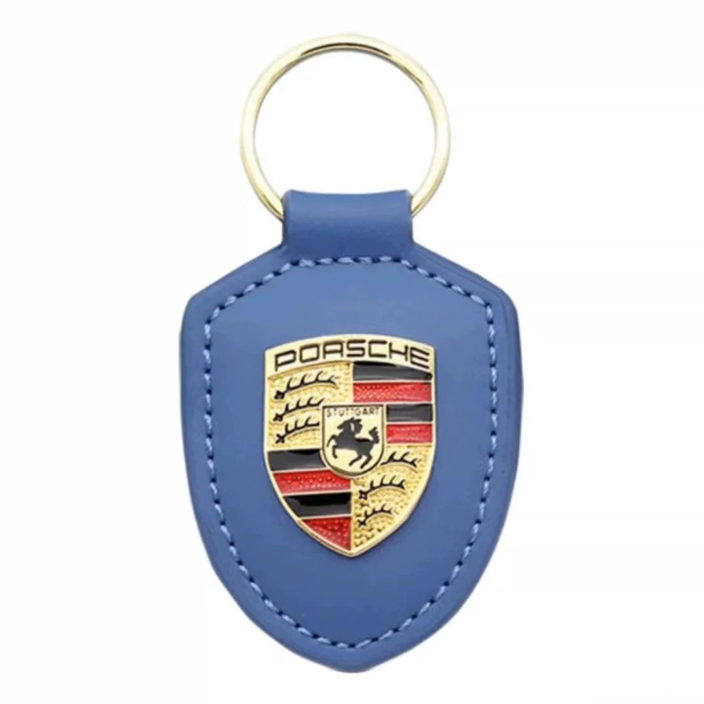 Porte-clés en cuir véritable avec écusson Porsche