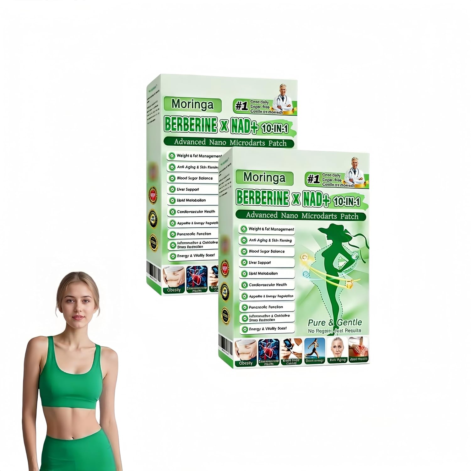 Moringa Berberine Patches, New Moringa Patch, Moringa 10-In-1 Advanced Nano Microdarts Patch, Natural Skin Patches for Women And Men - Firming Skin Suitable for All Skin Types