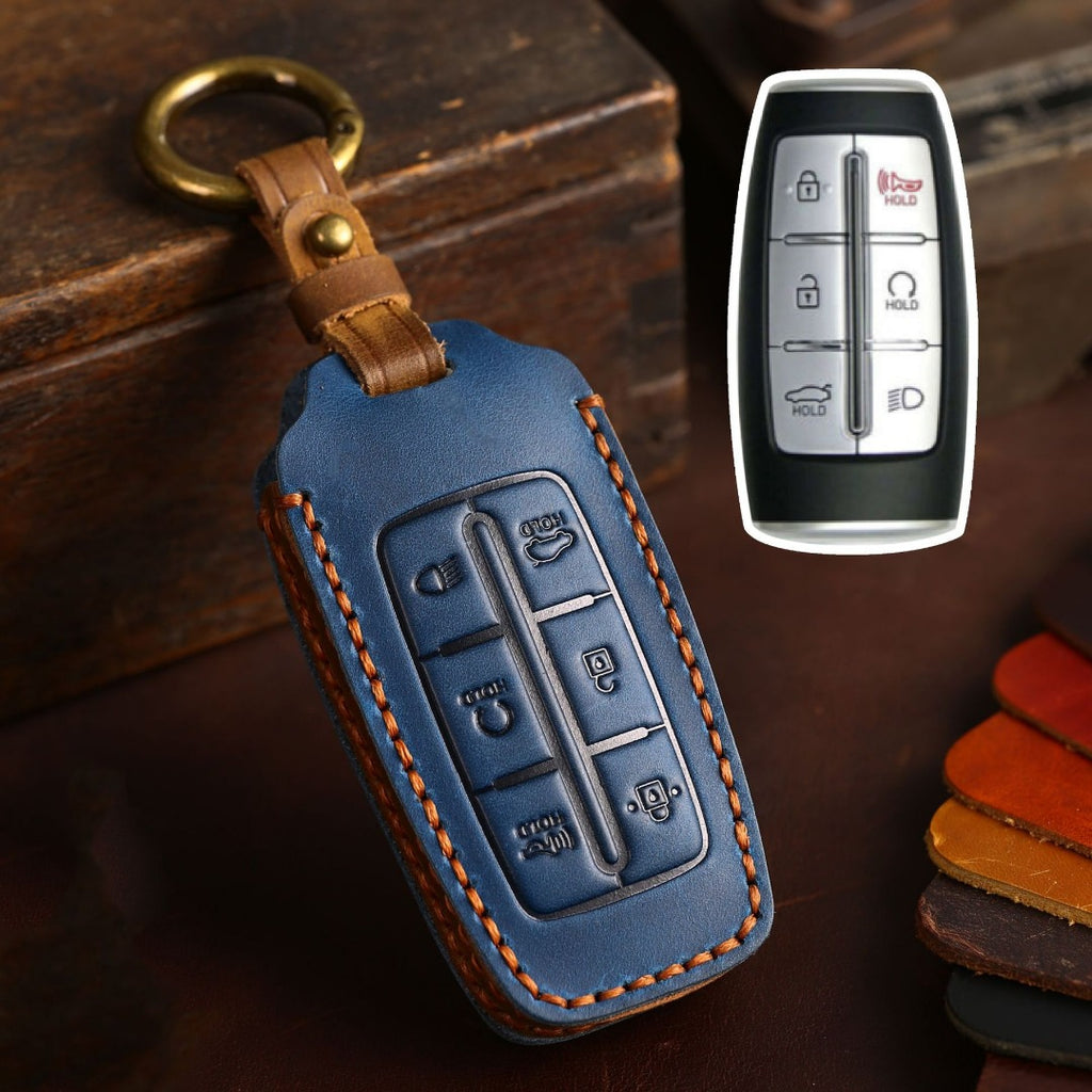 Étui en cuir pour clé de voiture Genesis GV70 GV80 G90 (4, 6 ou 8 boutons)
