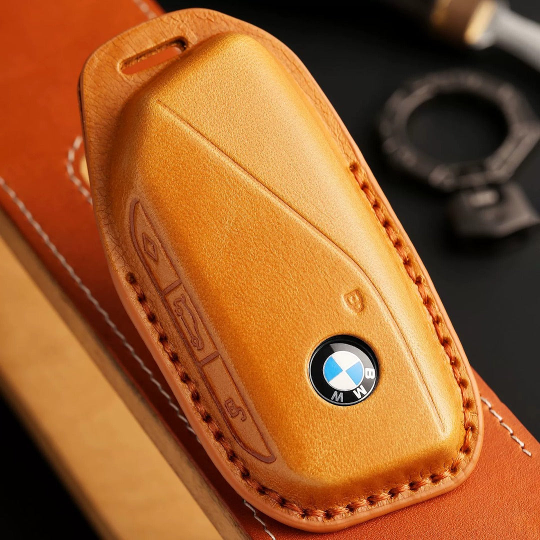 Carsine BMW Leather Car Key Cover - Genuine Leather, Premium Fit for All BMW Models Brown / C
