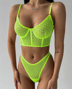 Carsine Polka Dot Thong Sexy Lingerie 2-Piece Set G string Thong Green / S