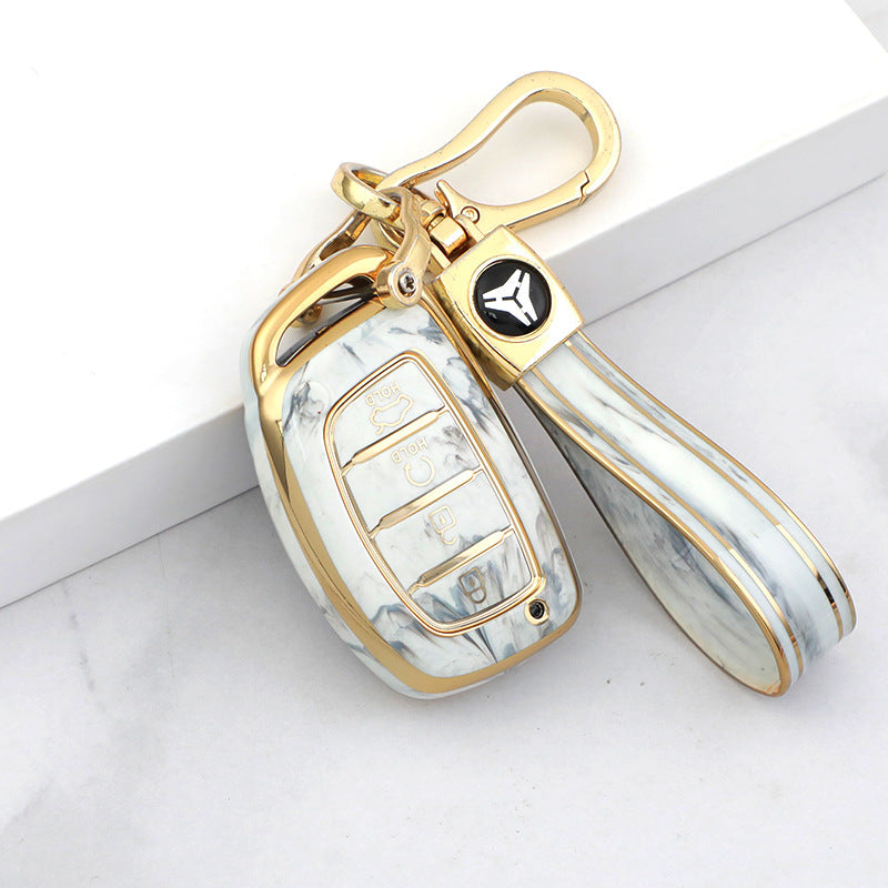 Carsine Hyundai Car Key Case Gold Inlaid With Jade Grey / Key case + strap