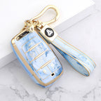 Carsine Jeep Dodge Chrysler Car Key Case Gold Inlaid With Jade Blue / Key case + strap