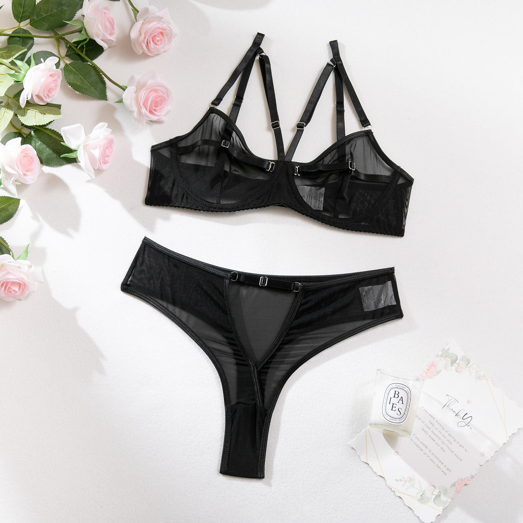 Durchsichtiges, sexy Dessous-Set aus Mesh, 2-teilig: String und Tanga