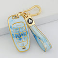Carsine Hyundai Car Key Case Gold Inlaid With Jade Blue / Key case + strap