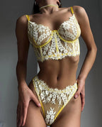 Solid color lace camisole bra briefs 2 piece set G string Thong