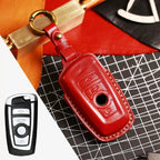Carsine BMW Leather Car Key Cover - Genuine Leather, Premium Fit for All BMW Models Red / B