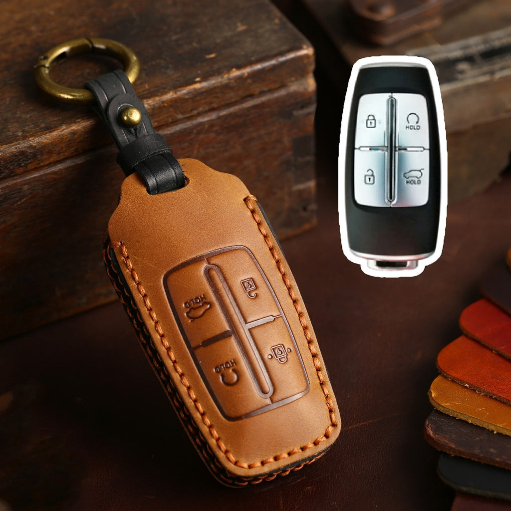 Étui en cuir pour clé de voiture Genesis GV70 GV80 G90 (4, 6 ou 8 boutons)