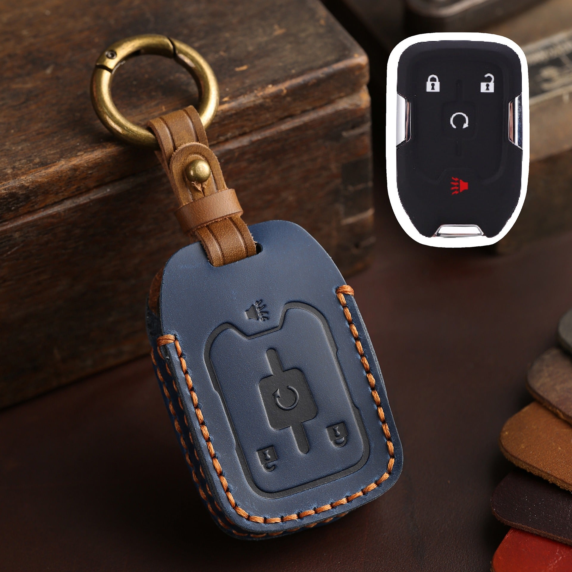 Étui de clé de voiture en cuir pour GMC Chevrolet (4, 5 ou 6 boutons)