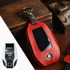 Carsine BMW Leather Car Key Cover - Genuine Leather, Premium Fit for All BMW Models Red / D
