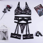 Carsine Black bat sexy women's underwear garter straps G string Thong Black / S