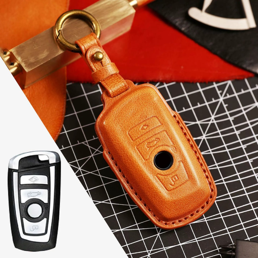 Carsine BMW Leather Car Key Cover - Genuine Leather, Premium Fit for All BMW Models Brown / B