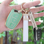 Carsine Hyundai Car Key Case Golden Edge Green / Key case + strap