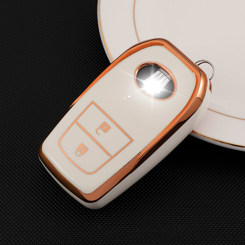 Carsine Toyota Car Key Case Golden Edge 2 Buttons / White / Key case