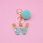 Carsine Green Pompom 26 Alphabets Keychain W
