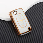 Carsine Citroen Peugeot Car Key Case Golden Edge 2 Buttons / White