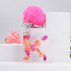 Carsine Pink Pompom 26 Alphabets Keychain K