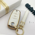 Carsine Volkswagen Car Key Case Golden Edge White / Key case + strap