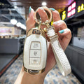 Carsine Hyundai Car Key Case Golden Edge White / Key case + strap
