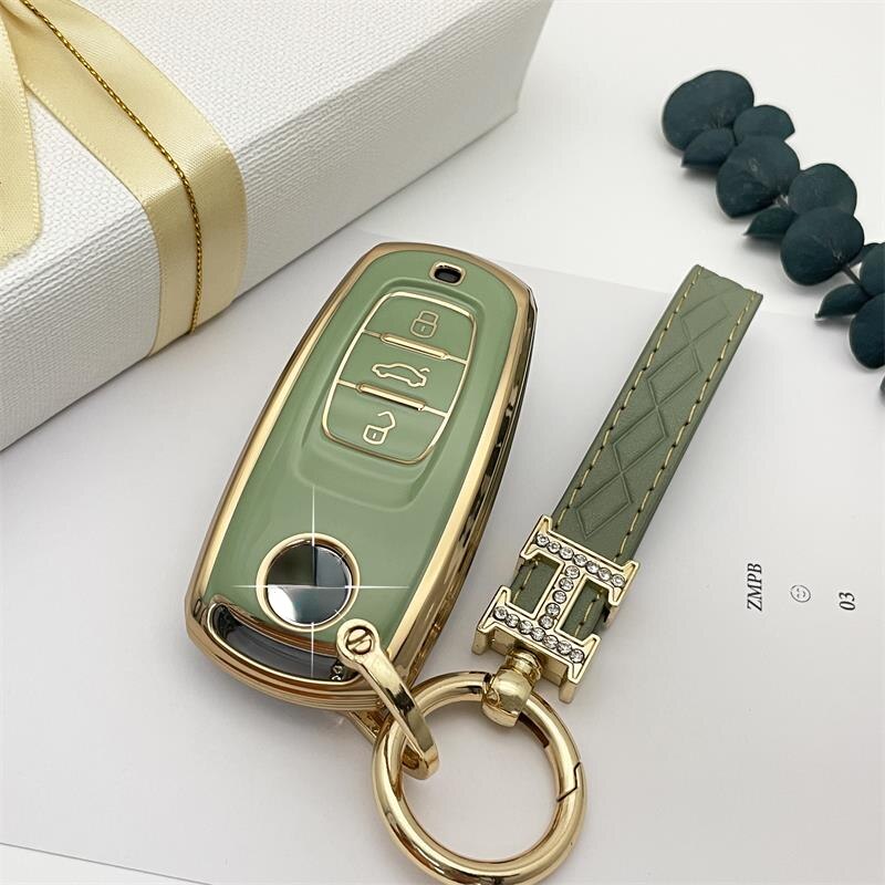 Carsine Volkswagen Car Key Case Golden Edge Green / Key case + strap